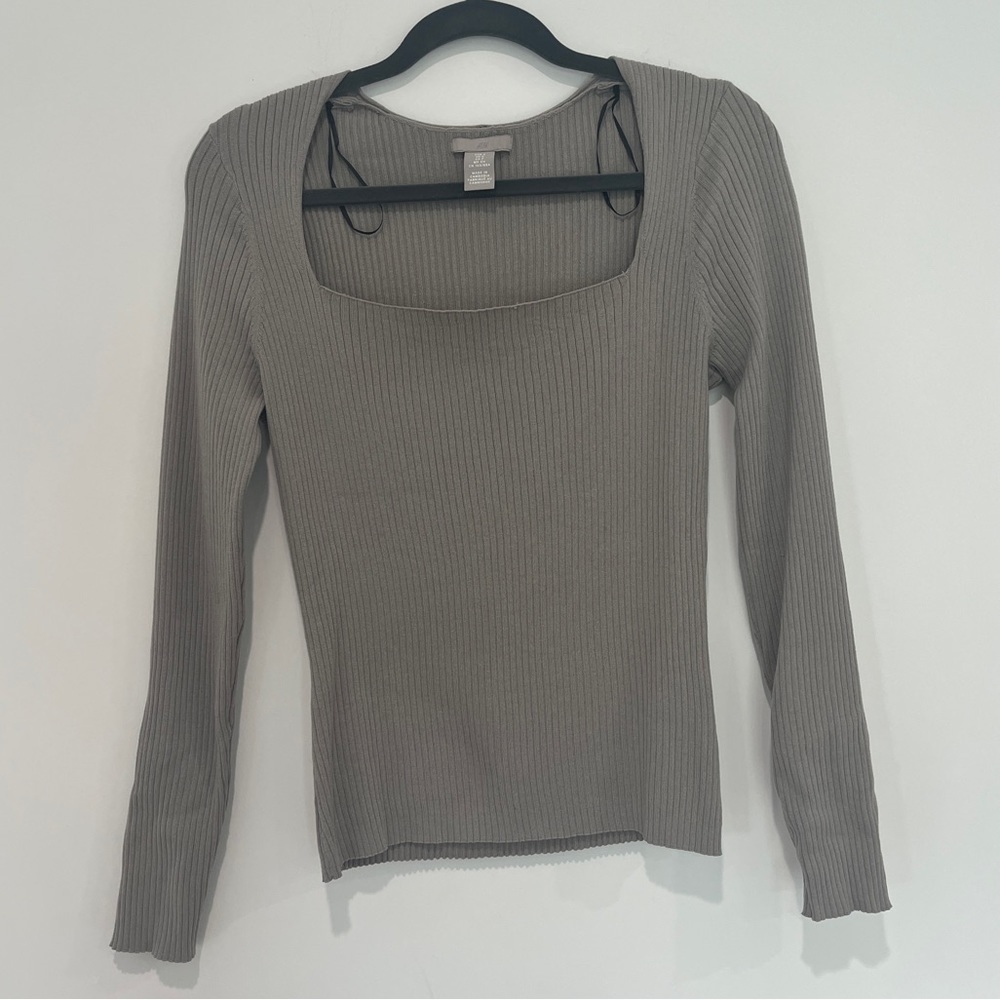 Grey H&M Square Neck Long Sleeve Top